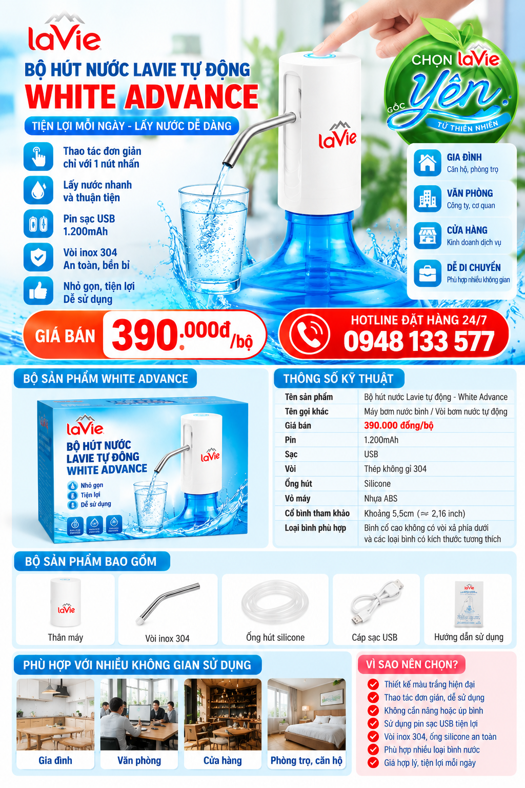 Bộ Hút Nước LaVie White Advance Bộ Hút Nước LaVie White Advance